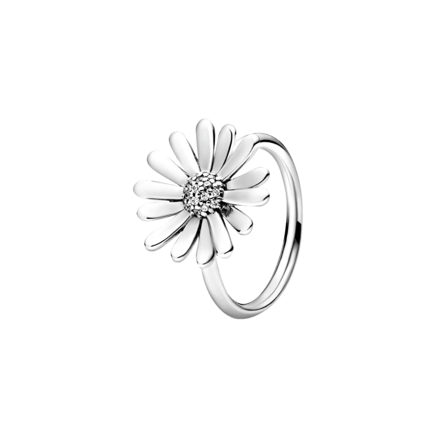 Anillo Abierto con Diseño de Margarita y Detalles Brillantes en Plata de Ley 925 para Mujer