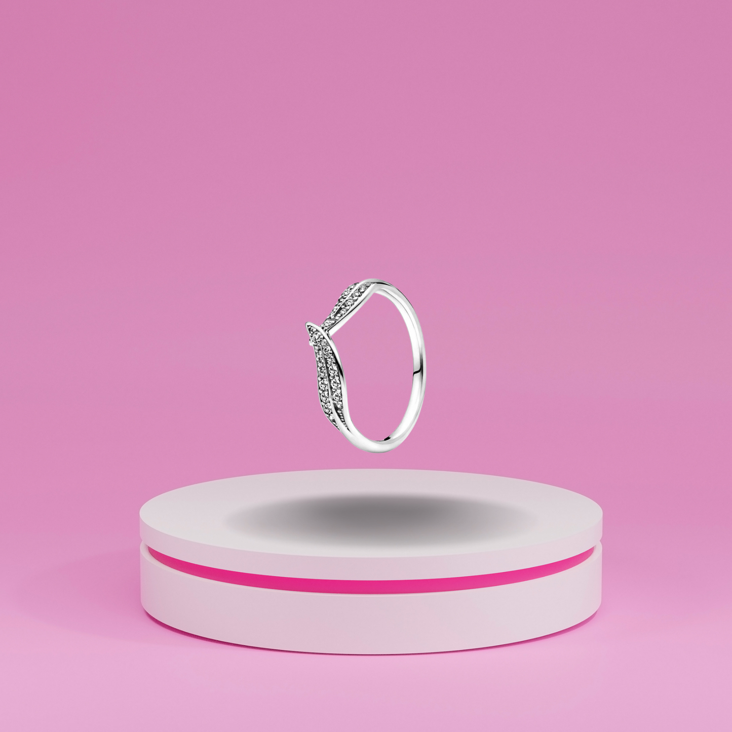 Anillo Banda Doble en Forma de V con Pavé de Piedras Brillantes en Plata de Ley 925 para Mujer
