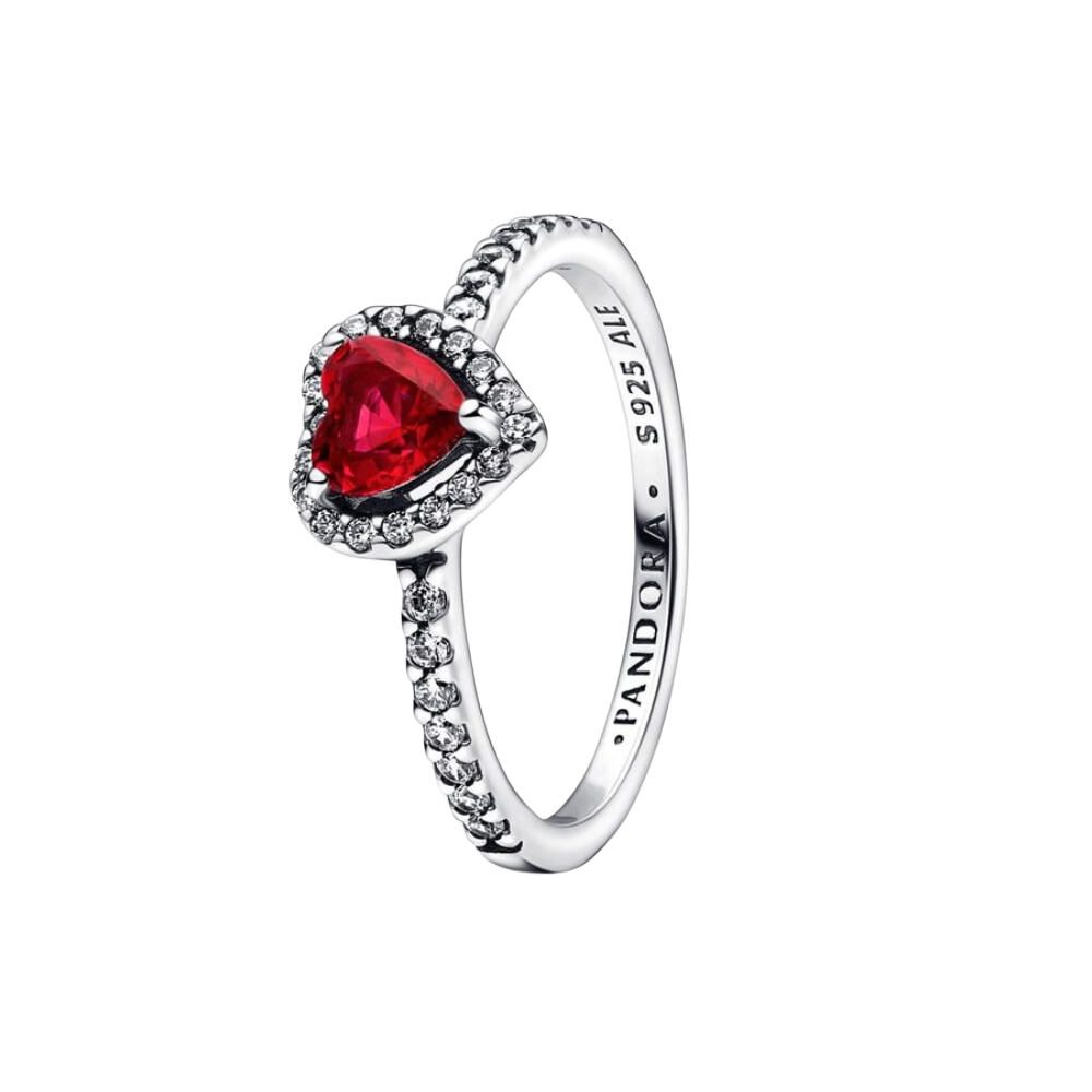 Anillo Corazón Nivelado con Circonita Roja en Baño de Plata S925