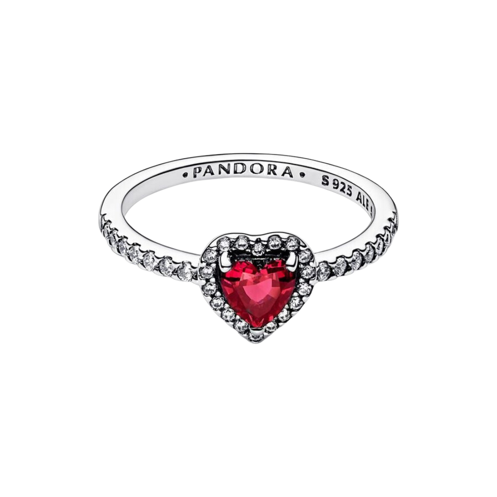 Anillo Corazón Nivelado con Circonita Roja en Baño de Plata S925