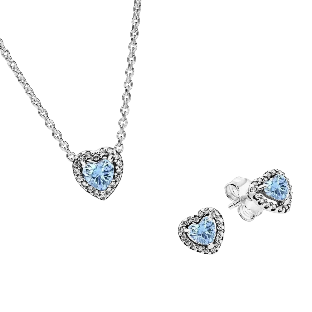 Himmelblaues Herz-Halsketten- und Ohrring-Geschenkset - BeJoyasVintage