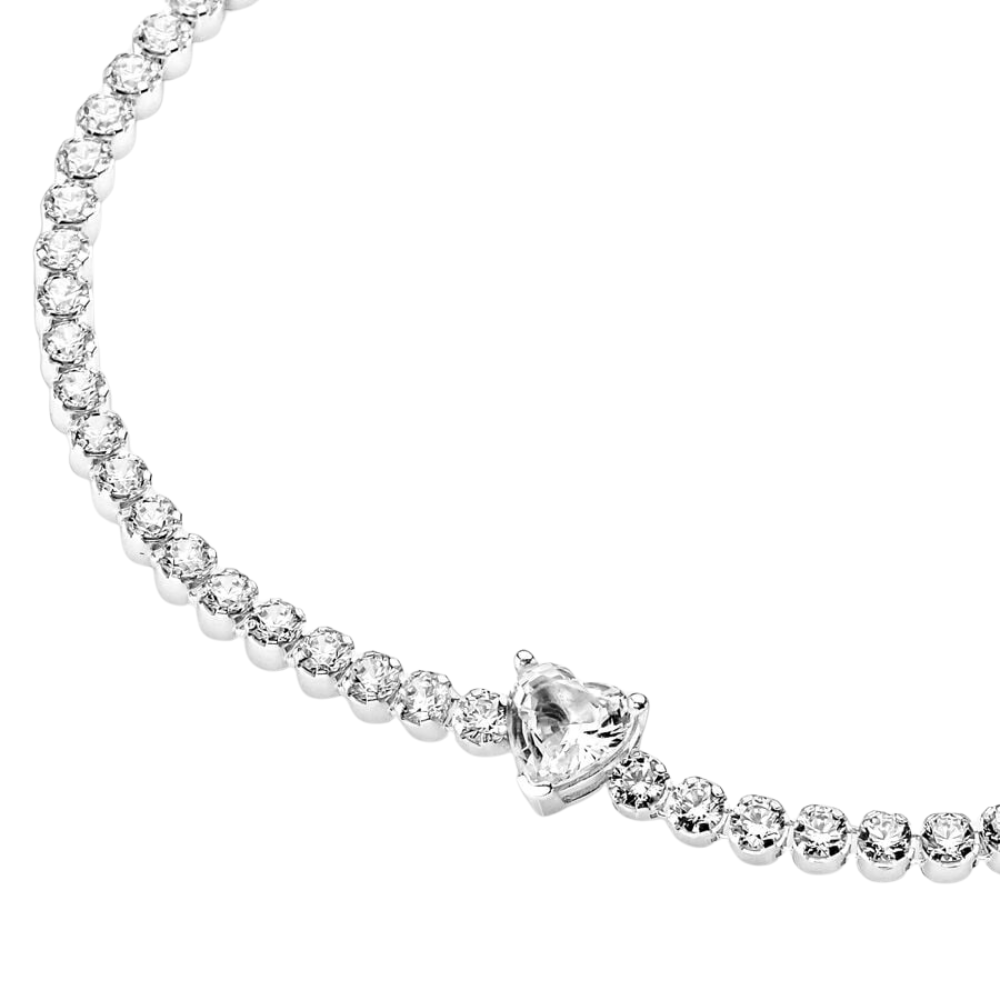 Pulsera Pandora Corazón Brillante en Plata - BeJoyasVintage