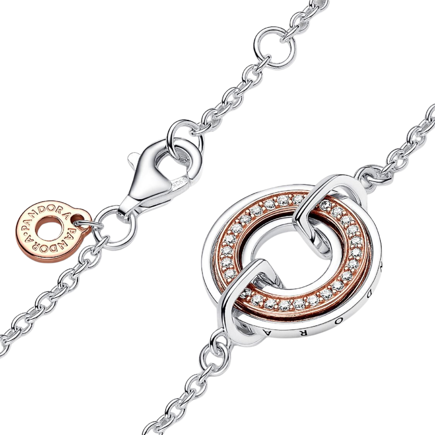 Pulsera Pandora Logo & Pavé en Dos Tonos Signature - BeJoyasVintage