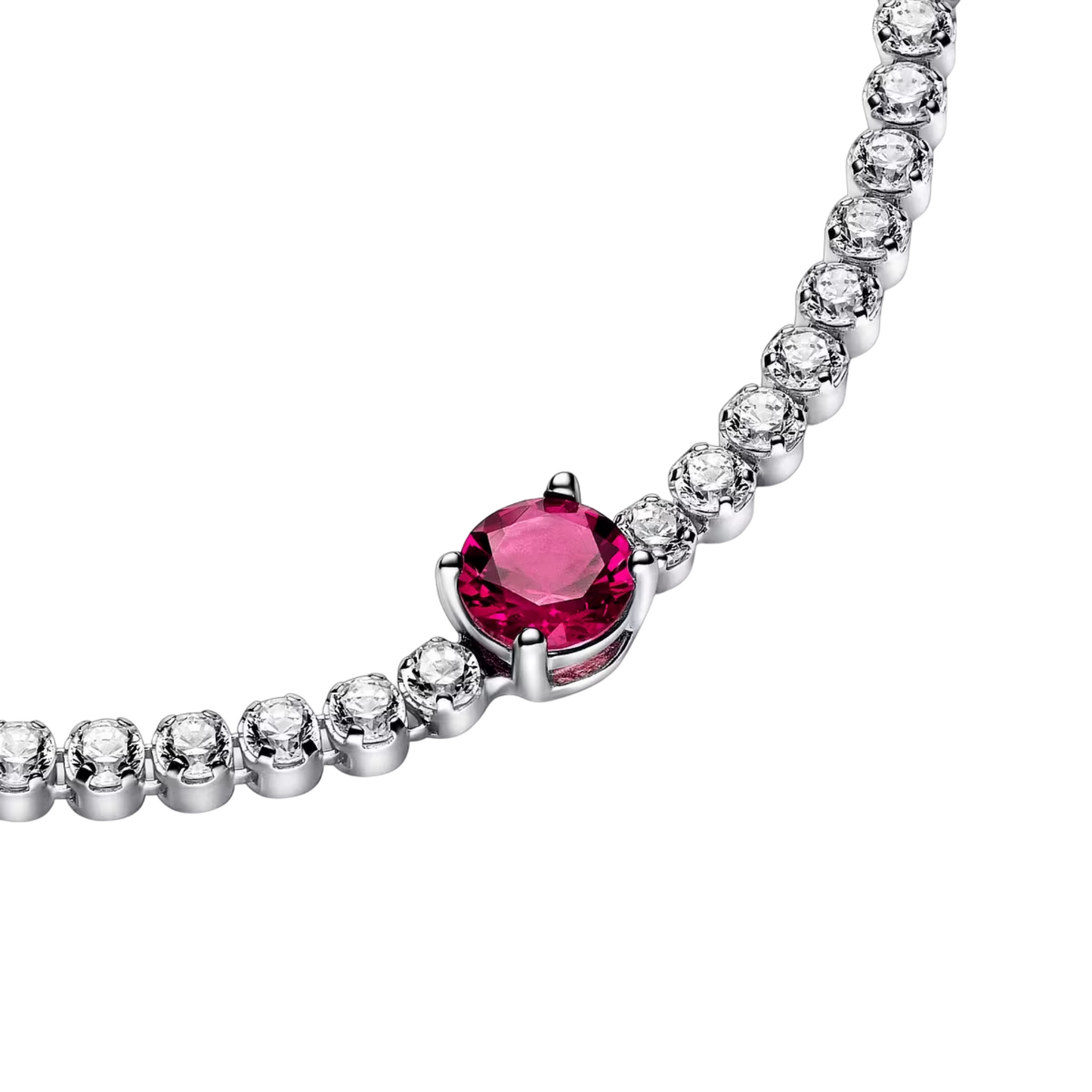 Pulsera Pandora Tenis Gema Roja Redonda en Pave - BeJoyasVintage