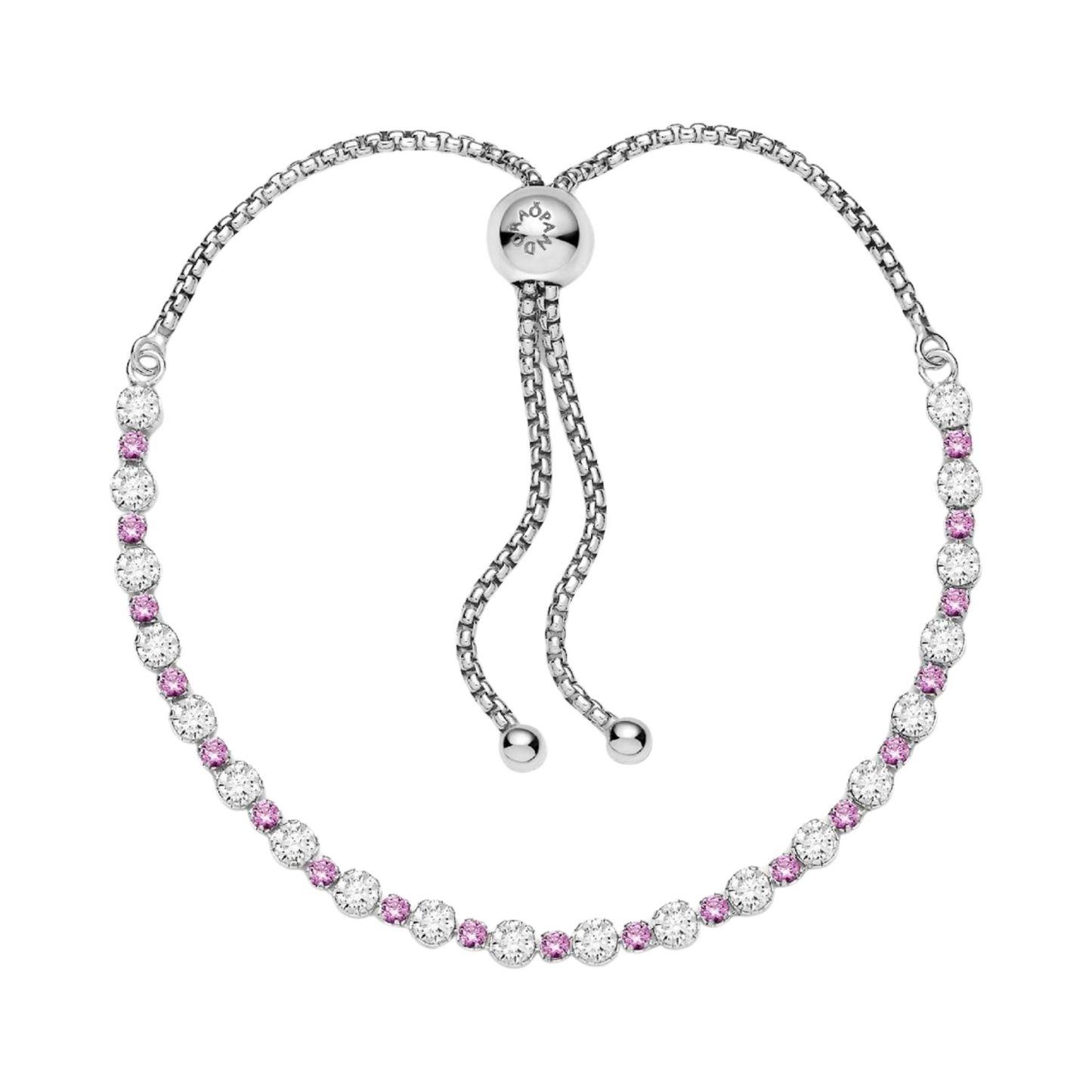 Pulsera Pandora rosa y transparente brillante con cierre deslizante - BeJoyasVintage
