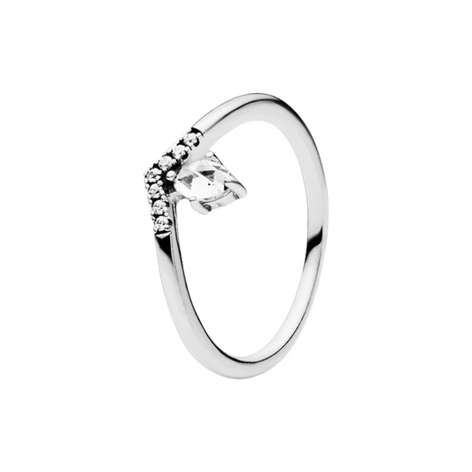 Anillo en V con Piedra Central en Forma de Lágrima en Plata de Ley 925