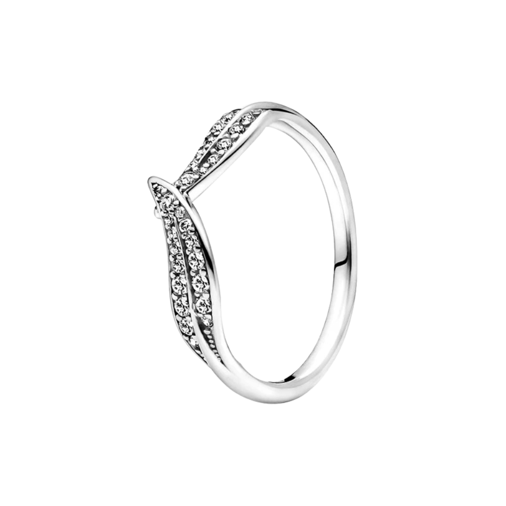 Anillo Banda Doble en V con Pavé Brillante en Plata de Ley 925