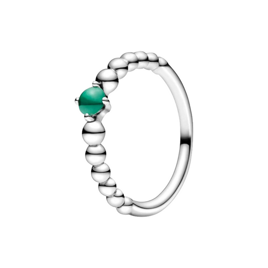 Anillo Banda de Esferas con Piedra Verde en Plata de Ley 925