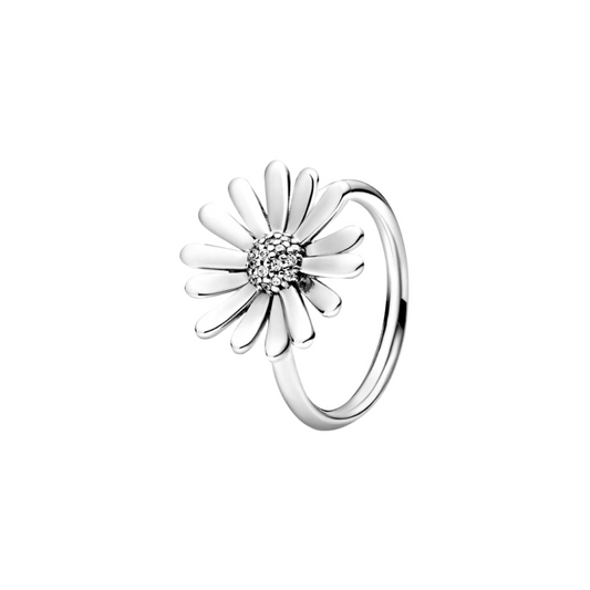 Open Ring with Daisy Design and Sparkling Details in 925 Sterling Silver for Women