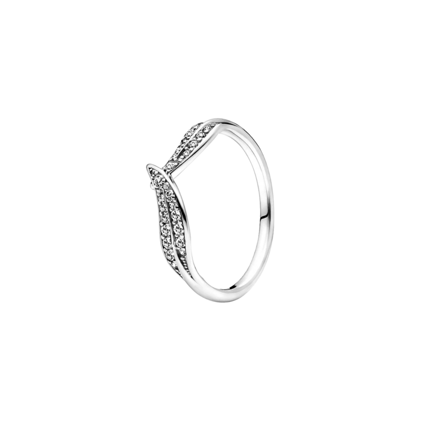 Anillo Banda Doble en Forma de V con Pavé de Piedras Brillantes en Plata de Ley 925 para Mujer