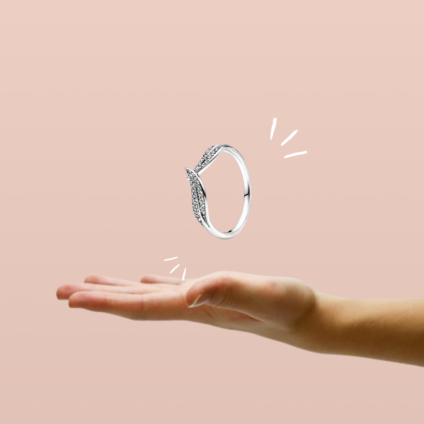 Anillo Banda Doble en Forma de V con Pavé de Piedras Brillantes en Plata de Ley 925 para Mujer