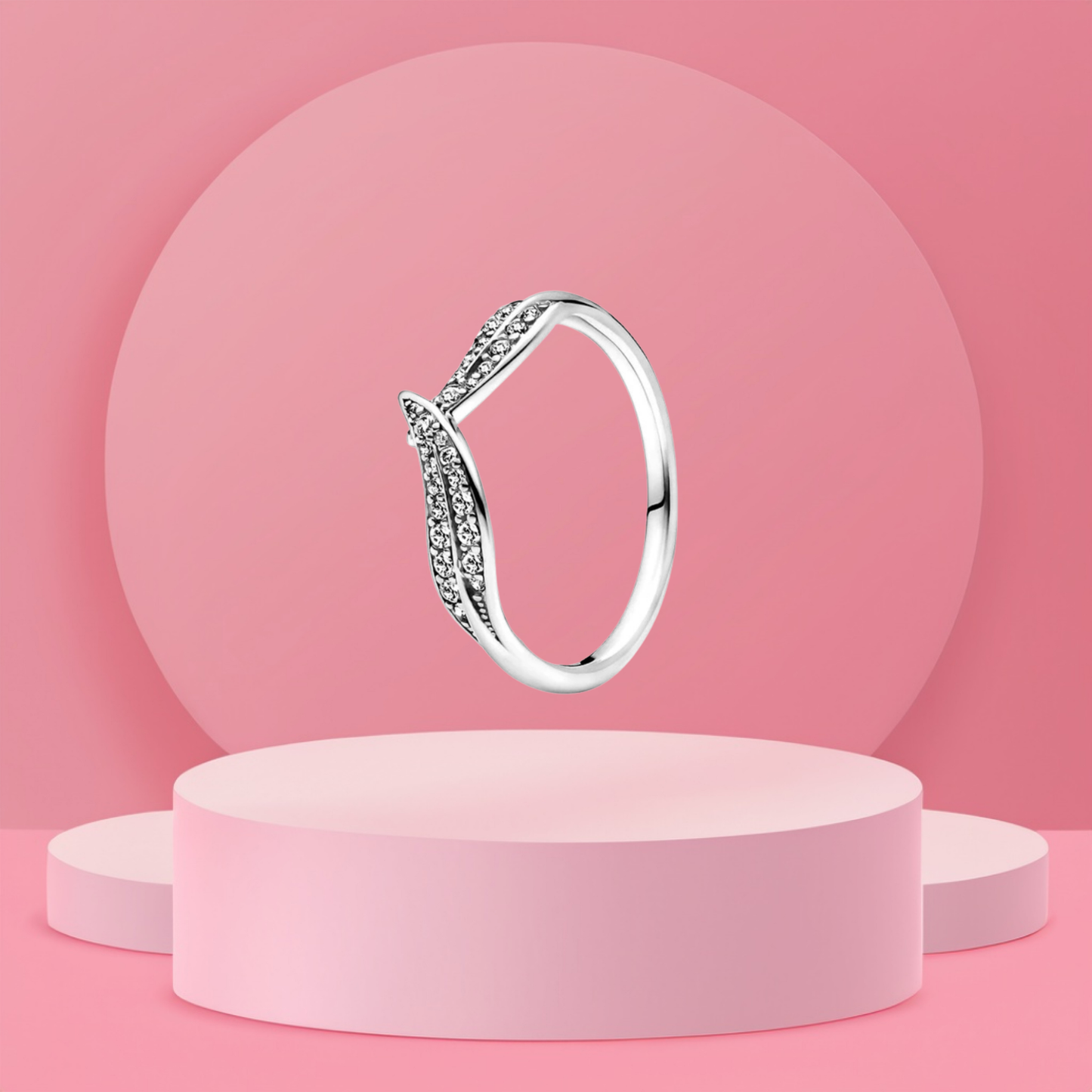 Anillo Banda Doble en Forma de V con Pavé de Piedras Brillantes en Plata de Ley 925 para Mujer