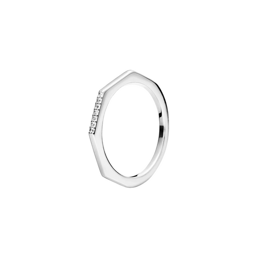 Geometric Ring with Zirconia Details in 925 Sterling Silver for Women
