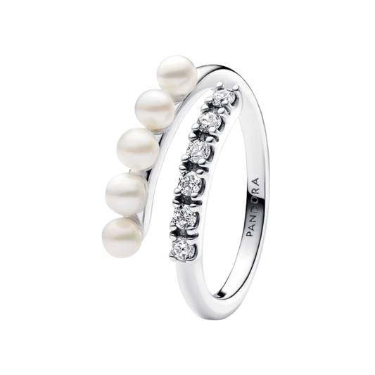 Anillo Pandora Abierto Perlas Cultivadas de Agua Dulce y Pavé - BeJoyasVintage