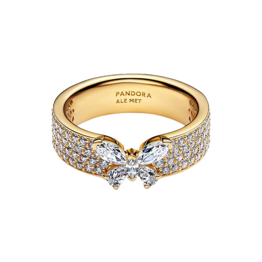 Anillo Pandora Ancho Mariposa Brillante Color Oro - BeJoyasVintage