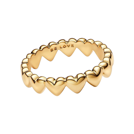 Anillo Pandora Fila de Corazones Color Oro - BeJoyasVintage