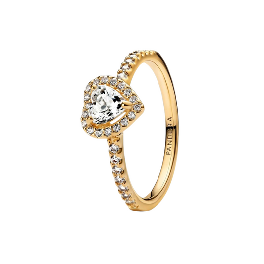 Anillo Pandora Color Oro Corazón en Relieve Blanco Brillante - BeJoyasVintage