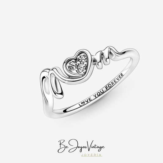 Anillo Pandora Corazón de Madre en Pavé - BeJoyasVintage