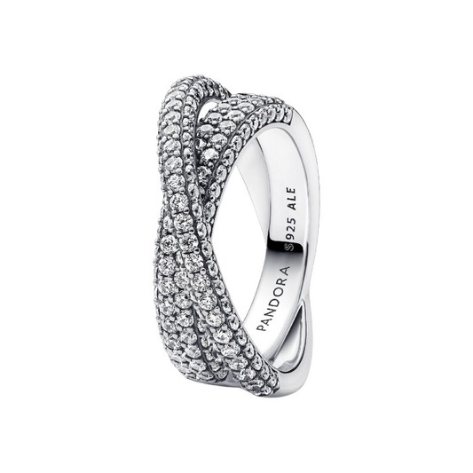 Pandora Double Cross Band Ring in Pavé - BeJoyasVintage