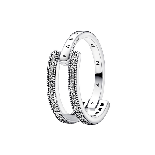 Pandora Double Band Logo and Pavé Ring Pandora Signature - BeJoyasVintage