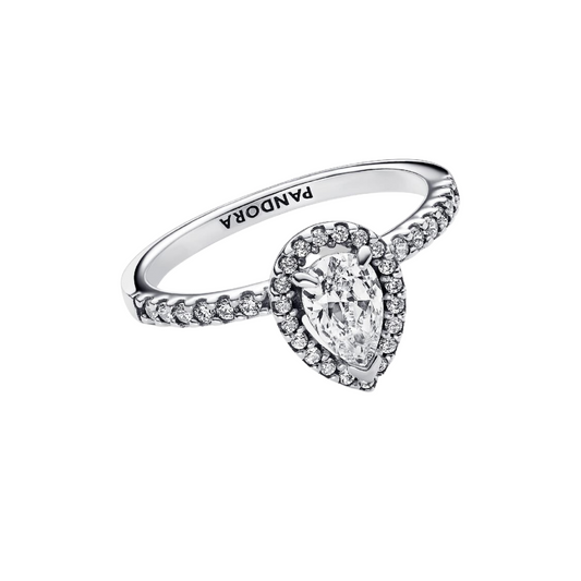 Pandora Halo Brilliant Pear Cut Ring Silver Color - BeJoyasVintage