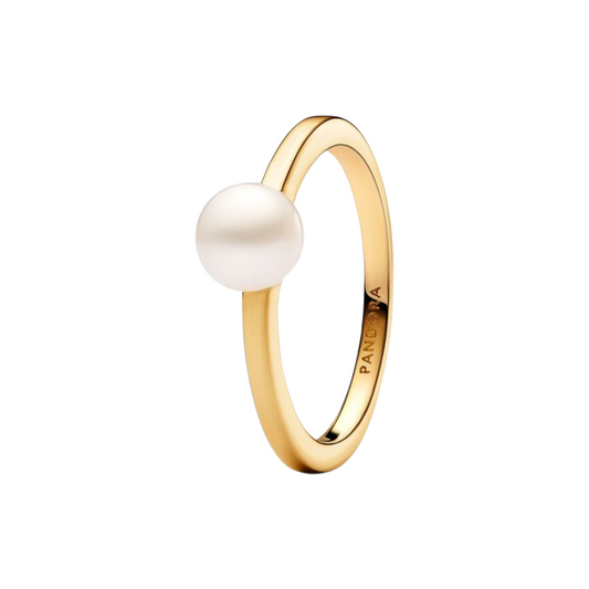 Anillo Pandora Perla Cultivada de Agua Dulce Color Oro - BeJoyasVintage