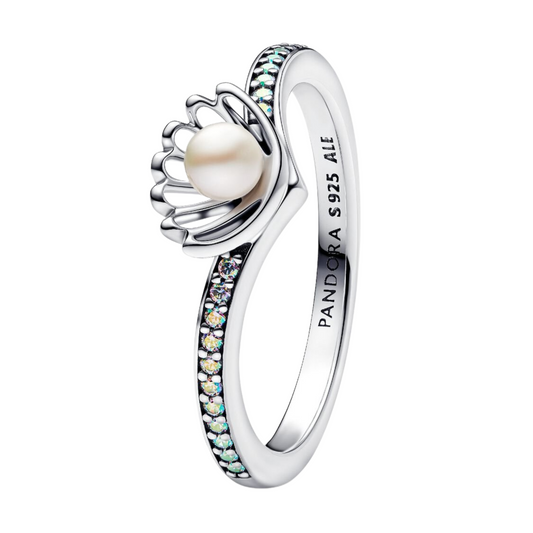 Anillo Pandora Perla Cultivada de Agua Dulce Tratada Concha Princesa Ariel de Disney  - BeJoyasVintage