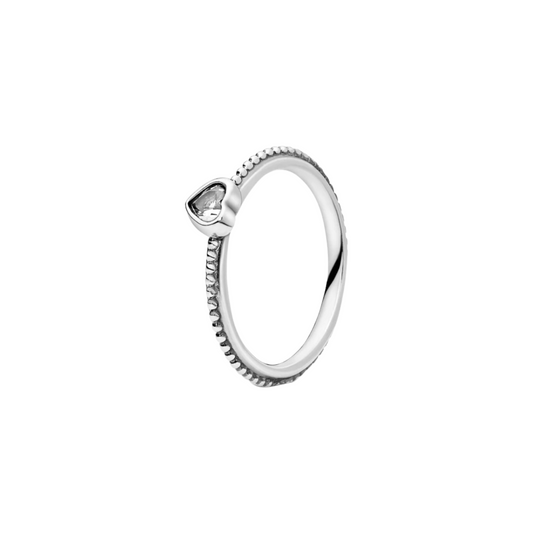 Delicate Clear Heart Band Ring in 925 Sterling Silver for Women