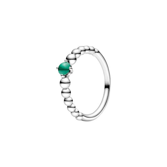 925 Sterling Silver Women's Sphere Band Ring with Center Green Stone
