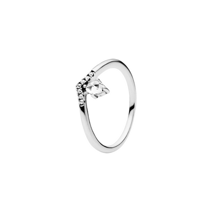 Anillo en Forma de V con Piedra Central Tipo Lágrima en Plata de Ley 925 para Mujer