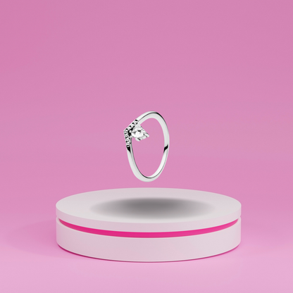Anillo en Forma de V con Piedra Central Tipo Lágrima en Plata de Ley 925 para Mujer