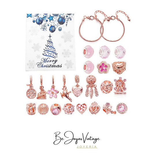 Calendario Adviento Joyas - Tematica Rosa Tipo 2 Pulsera y Charms - BeJoyasVintage