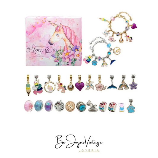Calendario Adviento Joyas - Tematica Unicornio Pulsera y Charms - BeJoyasVintage