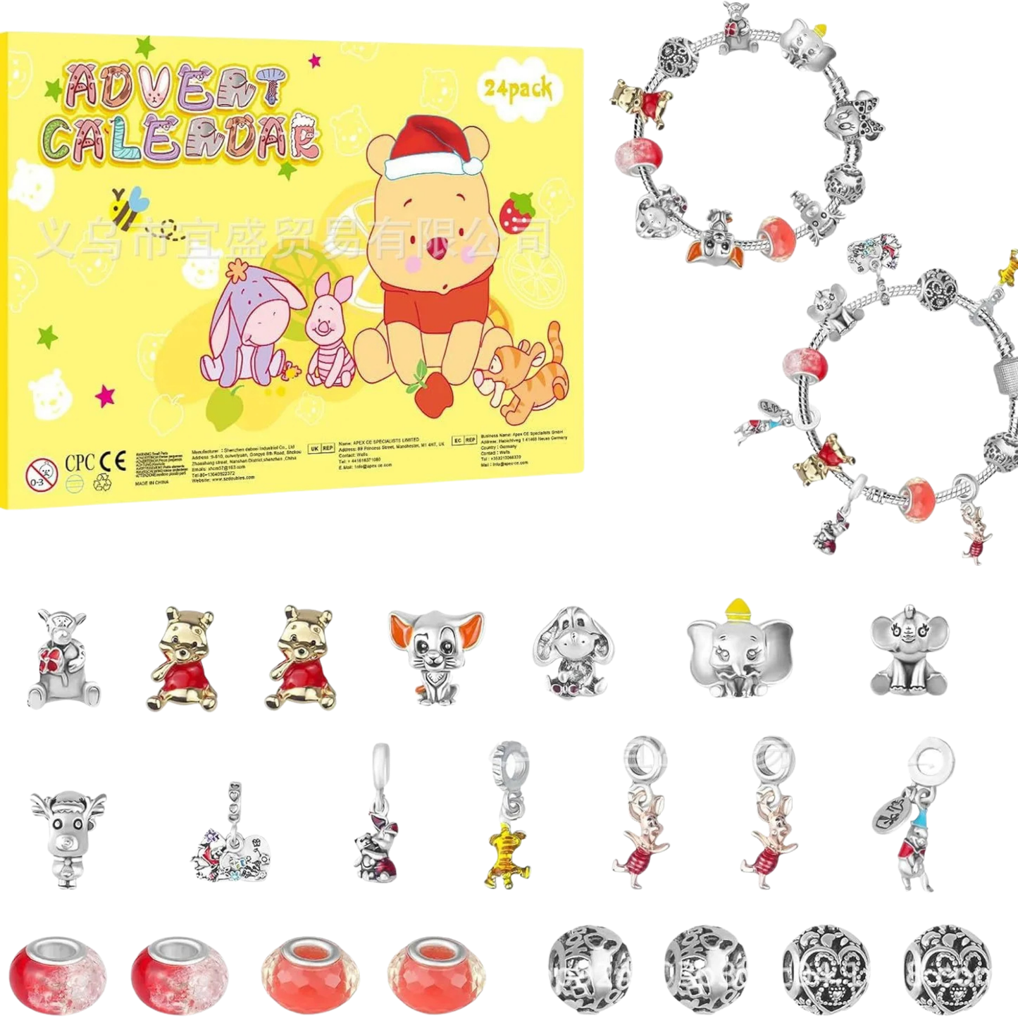 Calendario Adviento Joyas Disney – Temática Winnie the Pooh Tipo 10 con Pulsera y Charms