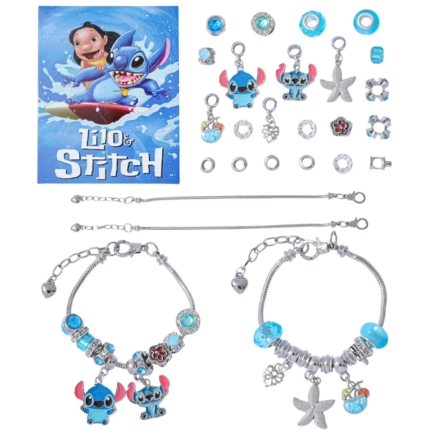 Calendario Adviento Stitch Joyas – Temática Azul Tipo 14 con Pulsera y Charms