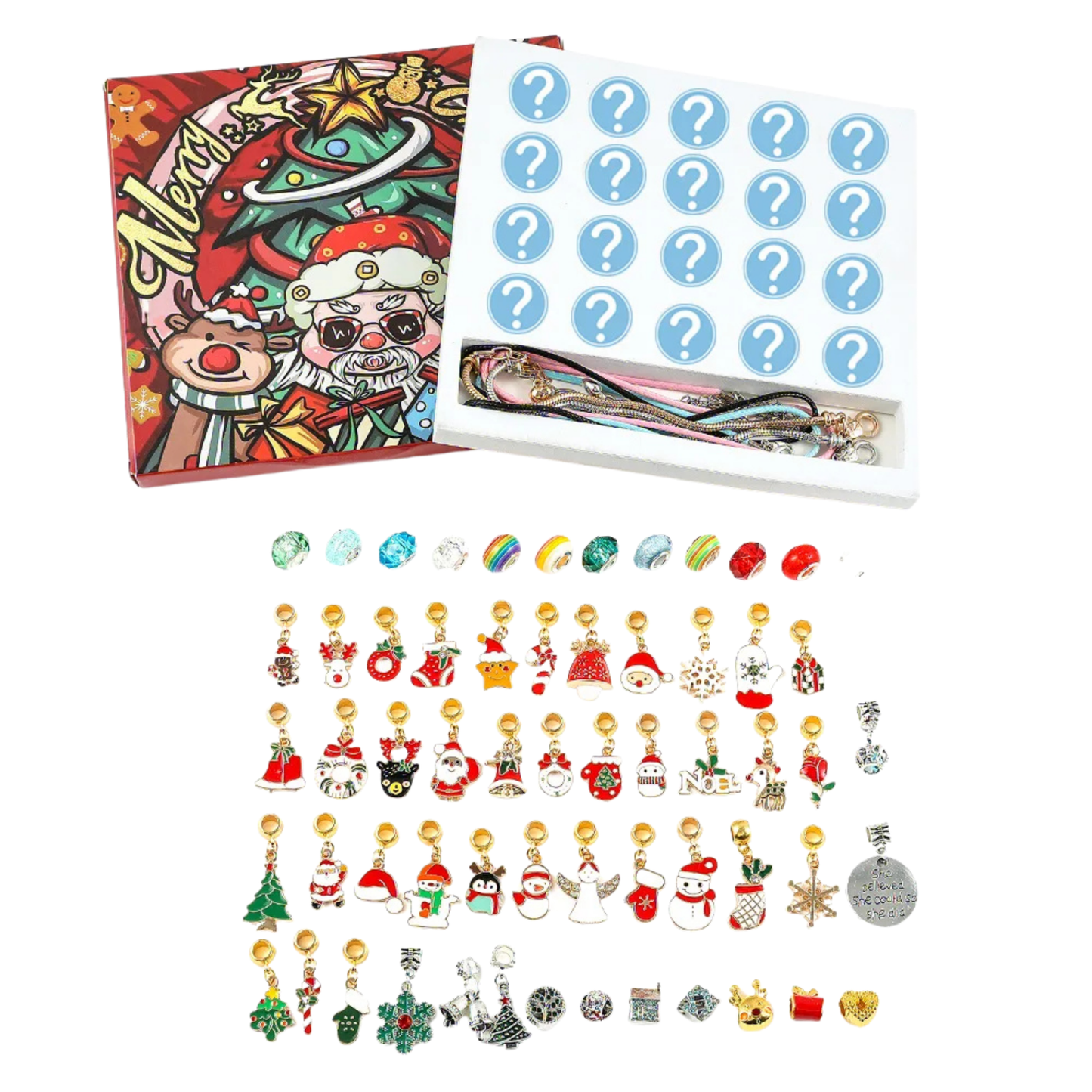 Calendario Adviento Joyas – Temática Navidad Tipo 12 con Pulseras, Colgantes y Accesorios