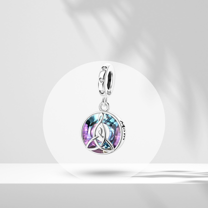 Charm Colgante Círculo Multicolor con Grabado "Mom" y Piedras Brillantes en Plata de Ley 925 Compatible con Pulseras