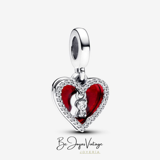 Pandora Double Red Heart and Lock Pendant Charm - BeJoyasVintage