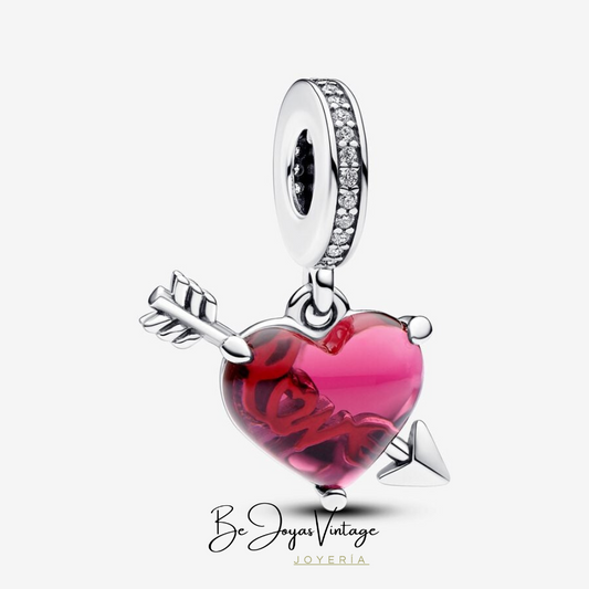 Pandora Murano Glass Red Heart and Arrow Pendant Charm - BeJoyasVintage 