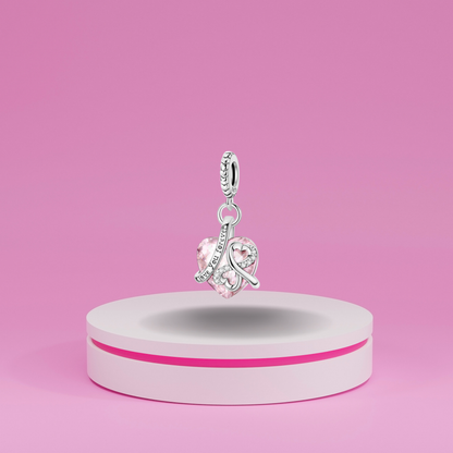 Charm Colgante en Forma de Corazón Rosa con Grabado "Love You Forever" en Plata de Ley 925 Compatible con Pulseras