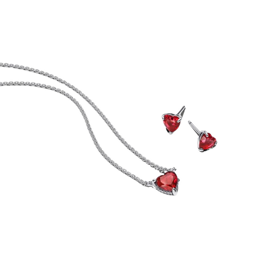 Conjunto de Regalo Collar y Pendientes Corazón Rojo - BeJoyasVintage