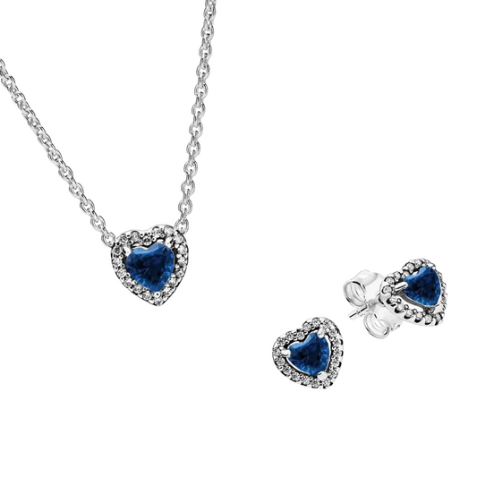 Conjunto de Regalo Collar y Pendientes Corazón Azul Marino - BeJoyasVintage