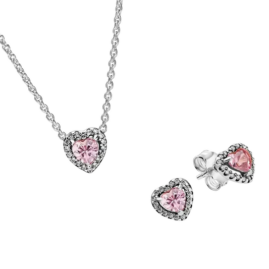 Conjunto de Regalo Collar y Pendientes Corazón Rosa - BeJoyasVintage
