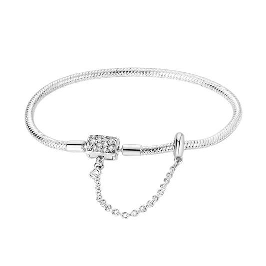 Pulsera de Cadena de Serpiente con Cierre Brillante y Cadena de Seguridad en Plata de Ley 925