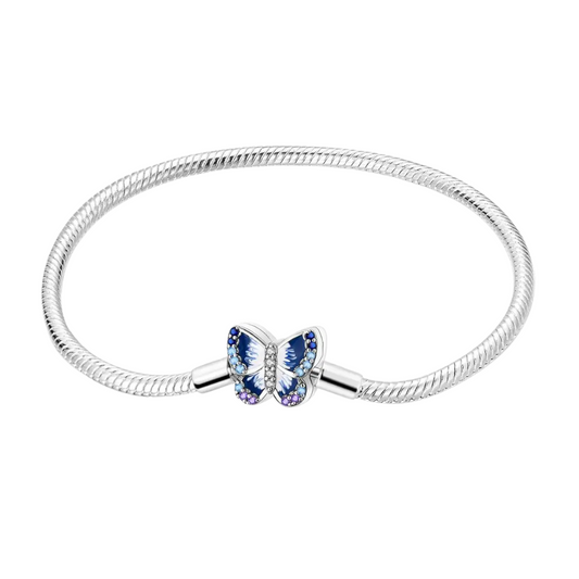 Pulsera de Cadena de Serpiente con Cierre Mariposa Azul en Plata de Ley 925