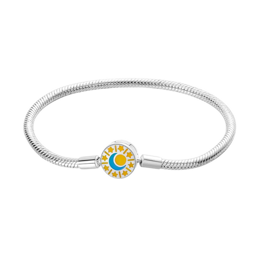 Pulsera de Cadena de Serpiente con Cierre Sol, Luna y Estrellas en Plata de Ley 925