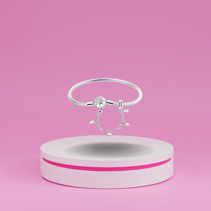 Pulsera Cadena de Serpiente con Cierre de Sol Brillante y Cadena de Seguridad con Estrellas en Plata de Ley 925