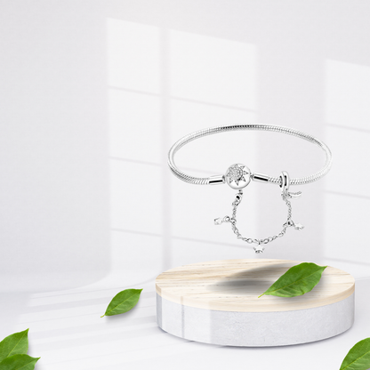 Pulsera Cadena de Serpiente con Cierre de Sol Brillante y Cadena de Seguridad con Estrellas en Plata de Ley 925