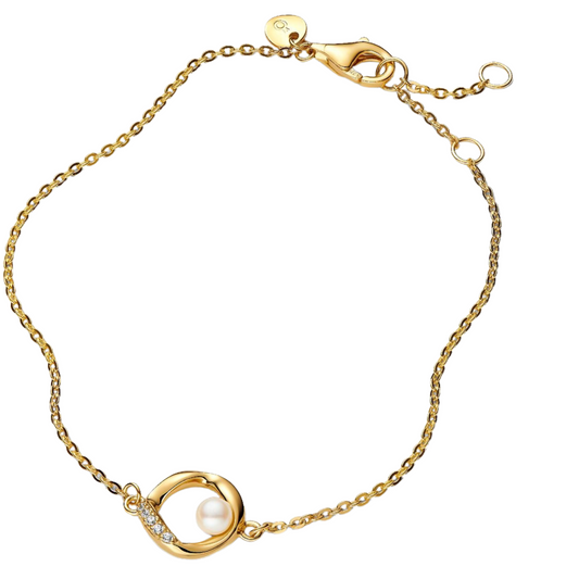 Pulsera Pandora Círculo Forma Orgánica en Pavé y Perla Cultivada de Agua Dulce - BeJoyasVintage