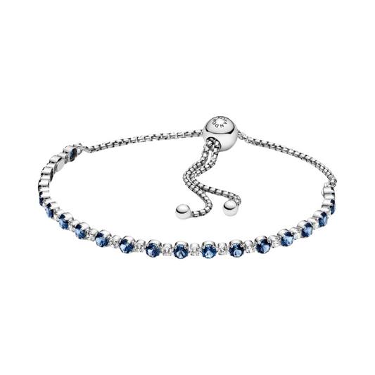 Pulsera Pandora Brillos Azules y Transparentes Cierre Deslizante - BeJoyasVintage